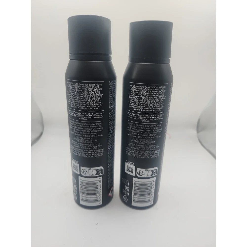 2 x ADIDAS PURE GAME for Men 5 oz 150 ml DEODORANT BODY SPRAY Deep & Aromatic